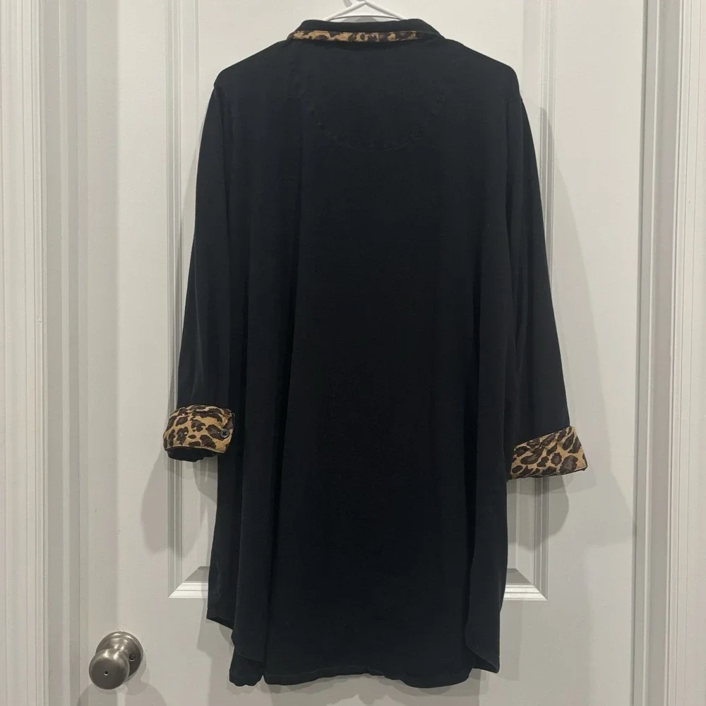 Lauren Ralph Lauren Black Leopard Print Collared 3/4 Sleeve Sleep Gown 3X XXL
